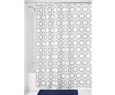 InterDesign Dotted Honeycomb rideau de douche tissu Ã motif, rideau douche en polyester, rideau baignoire avec Åillets renforcÃ©s, taupe / bleu marine