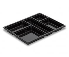 GUILLIN - SELFIPACK PRC5N CARTON DE 100 Plateau Repas 5 Compartiments, Plastique, Noir, 32 x 25,7 x 3 cm