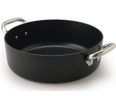 Pentole Agnelli Alblack Casserole Basse en Aluminium, épaisseur 3 mm, avec 2 poignées en Acier Inoxydable 24 cm Noir