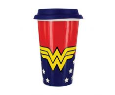 DC Comics Wonder Woman Mug de Voyage, Porcelaine, Multicolore, 9Â x 9Â x 15Â cm
