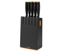Fiskars Bloc design avec 5 couteaux, Largeur: 14,5 cm, Hauteur: 36 cm, Bois de bouleau, Noir, Functional Form, 1014190