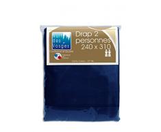 Nuit des Vosges 2099928 Cotoval Drap de Lit Uni Coton Marine 240 x 310 cm