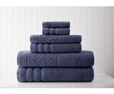 Pacific Coast Textiles 6Â PC Serviette de Toilette avec Jacquard Border Kiev ChaÃ®ne Indigo, 6Â piÃ¨ces