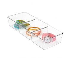 InterDesign Linus boite tiroir pour armoire ou coiffeuse, boite de rangement plastique de 33,0 cm x 12,7 cm x 5,7 cm avec 3 compartiments, transparent