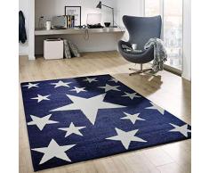 VIMODA Ãtoiles Tapis Duveteux QualitÃ© Bleu Blanc Fibre SynthÃ©tique TestÃ© pour Substances Nocives - Bleu, 120x170 cm