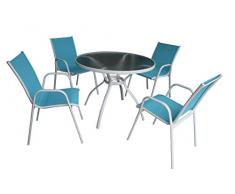 DL-Table Fauteuil Africa Bleu 100 Ensemble de 4