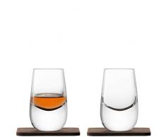 LSA International Ã Whisky Islay Verre Ã Shot avec Dessous en Noyer, Verre, Transparent, 80Â ML, Lot de 2