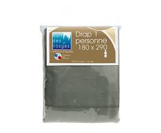 Nuit des Vosges Cotoval Drap de Lit Coton Anthracite 180 x 290 cm