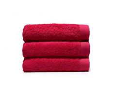 Home Basic - Lot de 3 Serviettes Eponge, 33x50 cm Serviette invité, 50x100 cm, Drap de Bain 70x140 cm, Couleur Rouge
