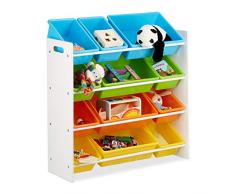 Relaxdays Ãtagère pour Enfants, Organisation 9 Boîtes de Rangement pour jouets Colorées, Mdf+Plastique, 88x86x31 cm