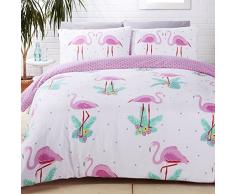 Rapport Housse de Couette Motifs Flamants Roses, en Coton Polyester, Multicolore, pour Lits Doubles