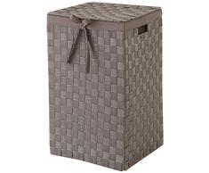 Compactor Home Storage 30 cm Tex Panier à Linge en Rayonne tressée avec Rabat et Intérieur en Lin, Marron