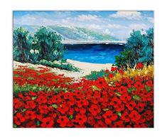 Arte Dal Mondo PI172EAT-01 Mer et Coquelicots Tableau, Huile sur Toile, Peint Ã la Main et montÃ©e sur chÃ¢ssis esthÃ©tique, Multicolore, 60 x 50 x 2 cm