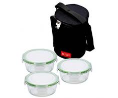 Renberg eatout Set de Sac Isotherme + 3Â boÃ®tes hermÃ©tiques Ronds, Verre Borosilicate, Noir, 27Â x 25Â x 25Â cm