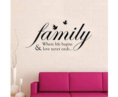 Walplus Autocollant Mural Famille Oiseaux Citation Amovible Art Décalques Vinyle Maison Décoration DIY Vivant Chambre Bureau Papier Peint DEnfants Cadeau, Multicolore