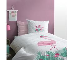 Matt & Rose Flamant Housse de couette avec taie, Coton, Rose/Blanc, 200x140 cm