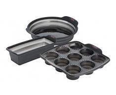 Tefal CRISPYBAKE Set 3 Manqué Cake 24 cm + 9 Muffins rétractable  30 x 29 cm Moule à gâteau Silicone 100% Platinium Haute résistance Résultats de Cuisson Parfaitement homogènes YY4221FA