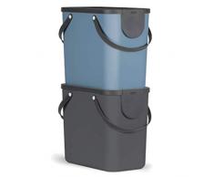 Rotho Albula Poubelle de Cuisine avec séparateur de déchets, Plastique, Bleu/Anthracite, 2X 25 Liter