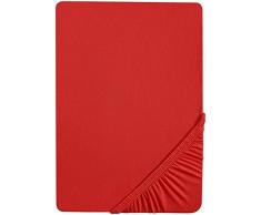 Biberna 7155/176/041, Drap housse en jersey stretch 100% coton, trÃ¨s doux et extensible, pour un lit de 140 x 200 cm Ã 160 x 200 cm, coloris rouge