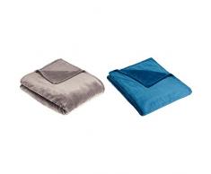 AmazonBasics Plaid en Peluche Toucher Velours pour la Chambre, Gris, 229 x 274cm & Plaid en Peluche Toucher Velours pour la Chambre, Bleu Sarcelle, 229 x 274cm