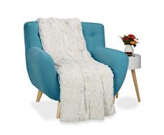 Relaxdays Couverture fausse fourrure moelleux plaid canapé doux salon jetée de lit dessus de lit, lxP 150x200 cm, blanc brun