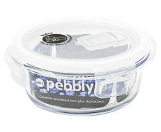PEBBLY - PKV400ROB - Boite de conservation en verre ronde 400 ml pour cuire, conserver, transporter et réchauffer - 100% hermétique
