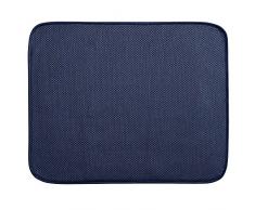 InterDesign iDry tapis de sechage, grand tapis Ã©gouttoir vaisselle en polyester, tapis Ã©vier fin pour un sÃ©chage rapide, bleu marine/blanc