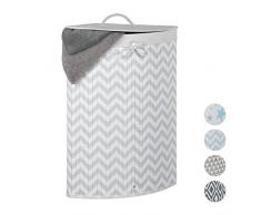 relaxdays 10028089_1173 Panier Triangle Pliable en Bambou, Sac Linge 60 l, 65,5x49,5x37cm Blanc/Gris, Coton, Polyester, 5 x 49,5 x 37 cm