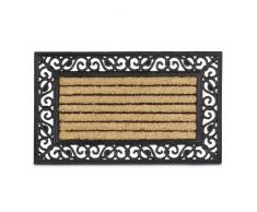 Relaxdays Paillasson fibres de coco tapis de sol rectangle résistant rayé fleur 75x45 cm antidérapant, nature/noir, 80 x 150 cm