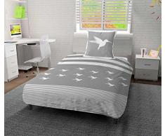 Soleil docre Colibri Parure Housse de Couette, Coton, Gris, 140x200 cm
