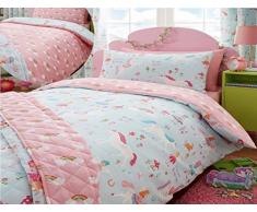 Kidz Club Parure de lit Motif Licornes Magiques pour lit Simple pour Enfant Housse de Couette et taie dâOreiller Bleu