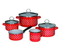 KRÃGER Karl 99503 Pot 5 pièces Dresde Faitout, Acier, Rouge à Pois Blancs, 60 x 40 x 30 cm