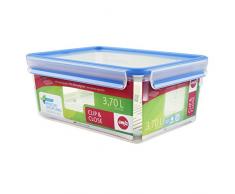 Emsa 512888 Boîte alimentaire avec plateau égouttoire, 26.3 x 19.5 x 11 cm, 3,7 L, Transparent/bleu, Clip & Close