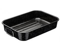 GSW 410649 Barbecue Plat à Four émaillée et de Plat à Gratin avec Fond Grill et poignées en Acier Inoxydable Cas 38 x 27 cm, émail, Noir, 38 x 27 x 6,7 cm
