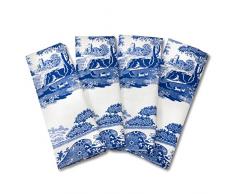 Bleu Italien 45Â x 45Â cm Coton Serviettes de Table, Lot de 4, Bleu/Blanc