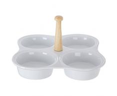 Premier Housewares Plat ApÃ©ritif 4 Compartiments avec PoignÃ©e en Bambou Porcelaine Blanc