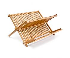 Relaxdays 10014073 Ãgouttoir Ã Vaisselle en bois CROSS HxlxP: 24,5 x 42 x 33 cm 2 Niveaux Pliant Bambou couverts cuisine, nature