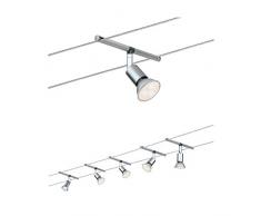 Paulmann 941.24 Spice SaltLED Système déclairage à spots - Spots LED sur cäble tendu avec 5 lumières, câble de 10 m & transformateur 80VA - Plafonniers ronds de 4W GU5.3 max 20W, chrome (A+)
