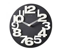 GMMH 8808 Horloge Murale Moderne, Design 3D, pour la décoration de la Cuisine, Salle de Bain, Bureau, silencieuse (Noir et Blanc)