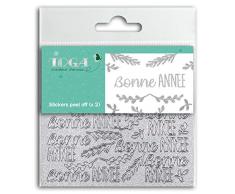Toga Bonne année Lot de 2 planches de stickers peel off, Plastique, Pailleté Argent, Dimensions 10 x 10 cm