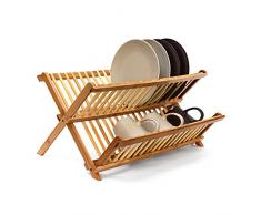 Relaxdays Ãgouttoir à vaisselle CROSS Accessoire cuisine Ustensile bambou pliant pliable Support assiettes H x l x P: 24,5 x 47 x 33,5 cm, nature - Bois(Marron)