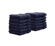 iDesign ensemble serviettes de bain (lot de 12), petites serviettes en coton au design tissÃ©, set de 12 serviettes de toilette douces pour sÃ©cher le visage ou les mains, bleu foncÃ©