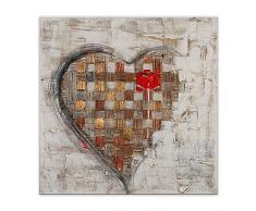 Arte Dal Mondo AS403X1 Coeur avec Rose Tableau Modern Peint Ã la Main sur Toile avec Chassis, Bois, Multicolore, 80 x 3,5 x 80 cm