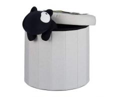 Relaxdays 10022874_550 Tabouret rond pliant coffre de rangement pliable pouf siÃ¨ge chaise couvercle HxlxP: 43 x 45 x 45 cm, gris foncÃ©, Lin, crÃ¨me, 43x45x45 cm