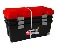 Sundis 77682025 Lot de 3 Malles de Rangement Camper Avec Roues, Plastique, Noir/Rouge, 3x75L