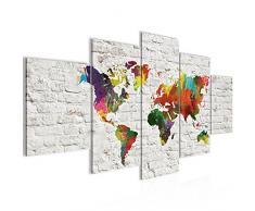 Tableau decoration murale Mur de pierre carte du monde 200 x 100 cm - XXL Impression sur Toile Salon Appartment 5 Parties - prÃªt Ã accrocher - 106951b