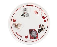 Home Cats Assiette Ã Tarte, Faience, Blanc/Rouge, 30 cm