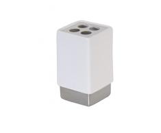 MSV 140742 Mahe Porte Brosse à Dents Céramique Acier Inoxydable/Grès Blanc Mat 6,5 x 6,5 x 11,5 cm
