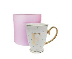 Bombay Duck â Tasse 13Â x 13Â x 12Â cm avec Lettre de lâAlphabetÂ Effet mÃ©tallisÃ© et Pois Lilas, Porcelaine, Blanc, 13x13x12 cm