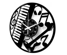 Horloge Murale en Vinyle Cadeau Fait Main Décorations Pour la Maison Home Office Guitare Basse Rock Metal Punk Musique Clavier